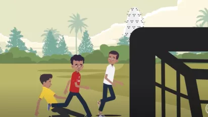 An animated image of kids playing football