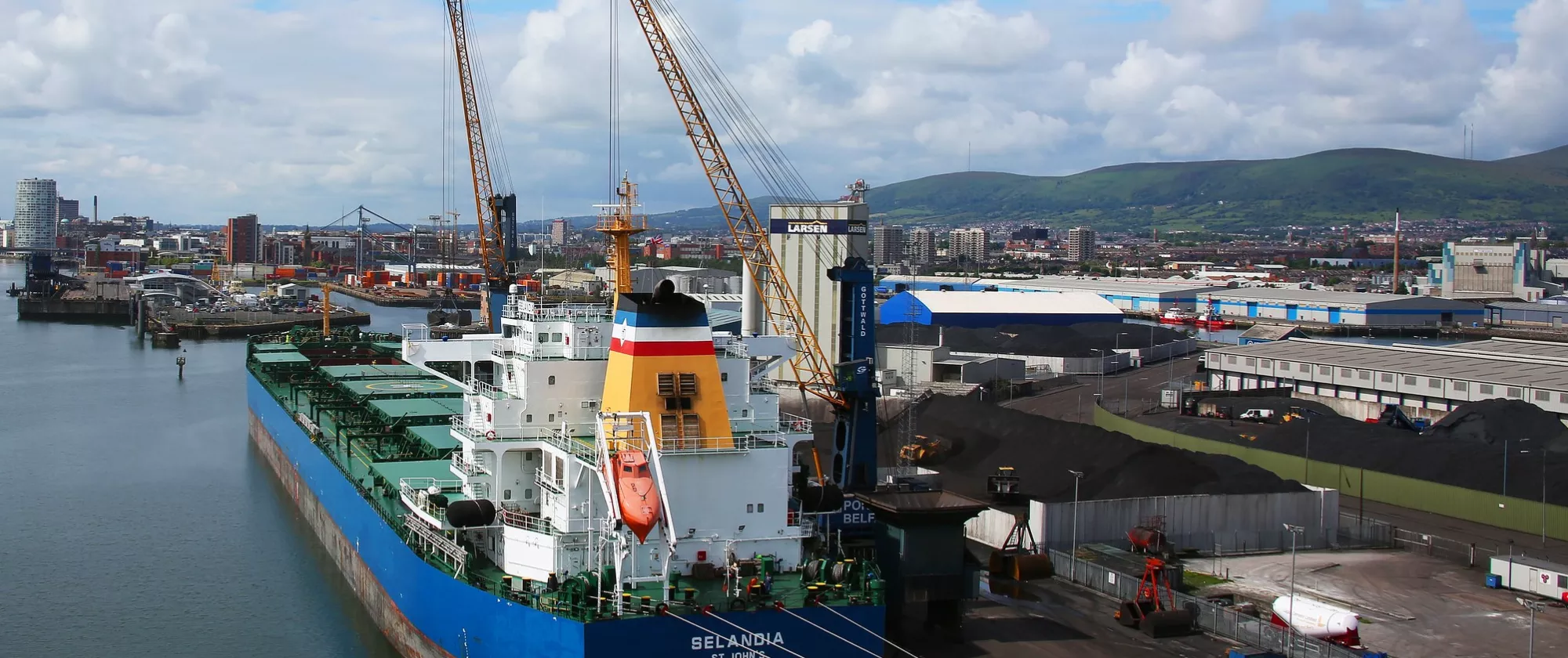 Landscape picture of an industrial port in Ireland.